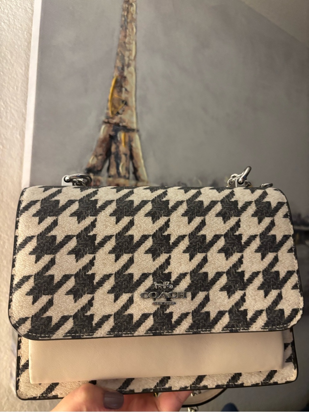 COACH 🖤🤍 Klare Black and Cream White Houndstooth Crossbody & Shoulder Bag EUC